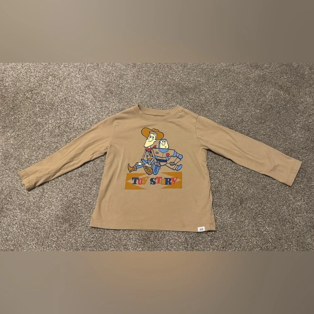 Gap x Toy Story Pixar Collab Toddler Boy 3T long sleeve t shirt Tan Woody Buzz